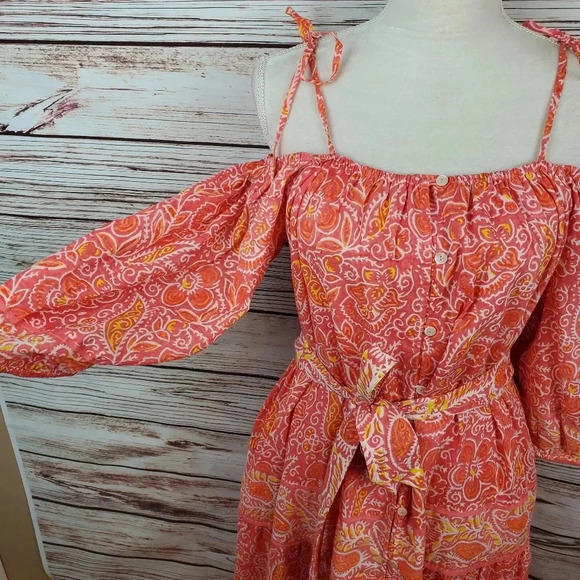 NWT Cleobella Womens Medium Blossom Print Violet Midi Boho Off Shoulder Dress - Picture 5 of 10